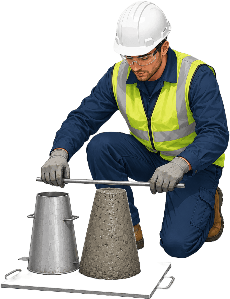 Construction worker completing concrete training test